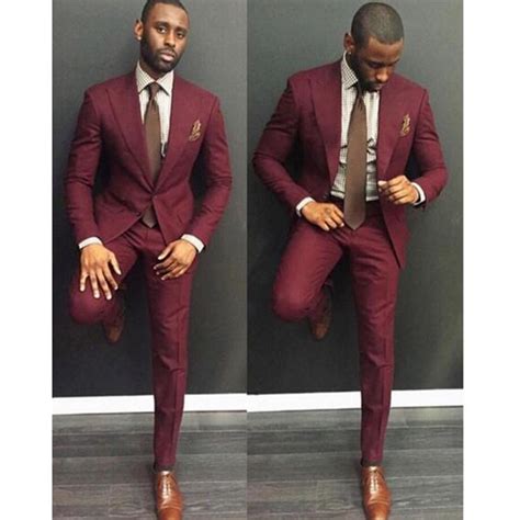 Classic Style Wine Red Men Suit Slim Fit 2 Pieces Burgundy Groom