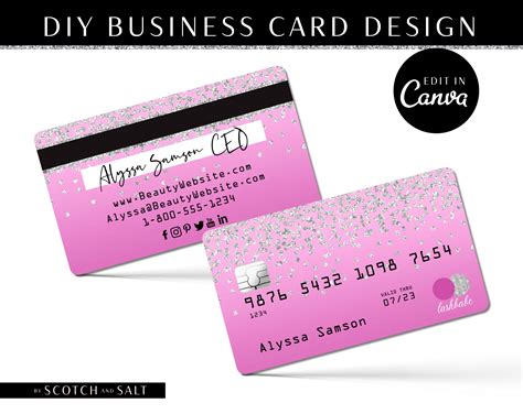 Premium cards printed on a variety of high quality paper types. Pink Glitter Credit Card Business Card template - Scotch and Salt
