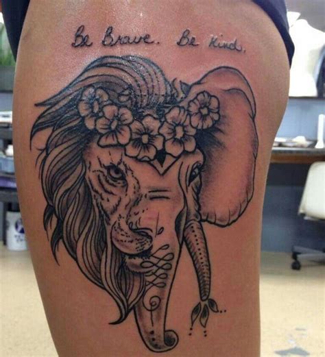 Half Elephant Half Lion Thigh Tattoo By Amish Rob