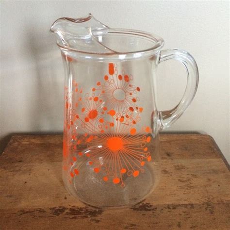 Vintage Glass Orange Starburst D Campbell Pitcher Atomic