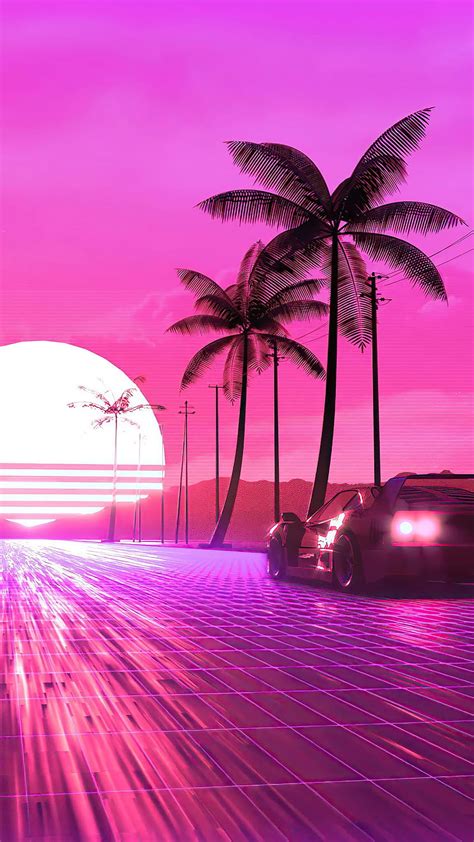 Car Outrun Synthwave Scenery Digital Mobilewalls Synthwave Car Hd