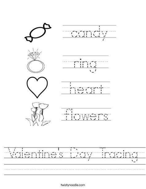 Valentines Day Tracing Worksheet Twisty Noodle