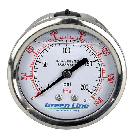 Green Line 0 5000 Psi Liquid Filled Bottom Mount Pressure Gauge Green