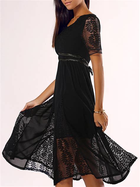 [14% OFF] Vintage Lace Splicing Cut Out Midi Dress | Rosegal