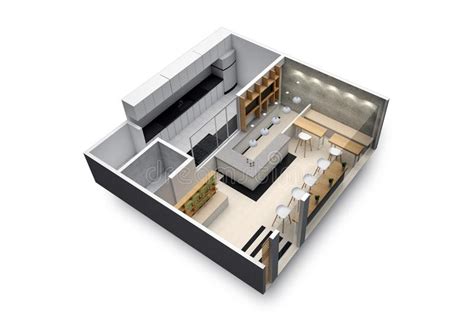 3d Floor Plan Of A Small Restaurant Stock Illustration Illustration