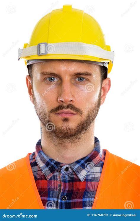 Young Handsome Bearded Man Construction Worker Stock Image Image Of