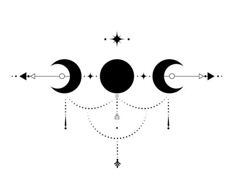 Triple Moon Sacred Geometry Mystical Arrows And Crescent Moon Dotted