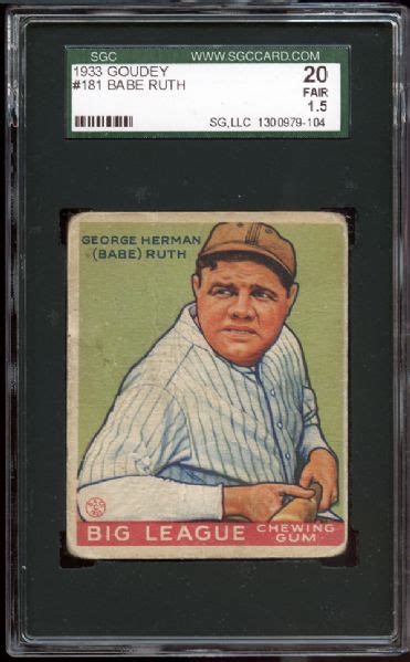 Lot Detail 1933 Goudey 181 Babe Ruth SGC 20 FAIR 1 5