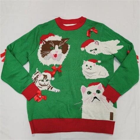 Tipsy Elves Mens Ugly Christmas Sweater Cat Jingle Bells Xxl 2xl