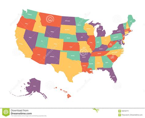 Political Map Of Usa United States Of America Colorful With White