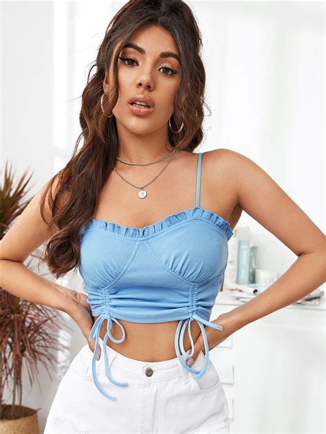 drawstring front frill trim bustier cami top check out this drawstring front frill trim bustier