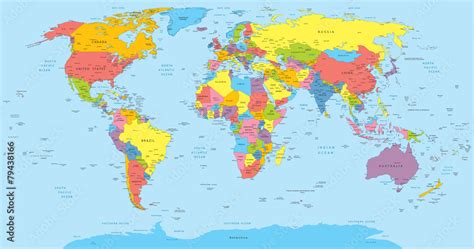 World Map With Countries Country And City Names เวกเตอร์สต็อก Adobe