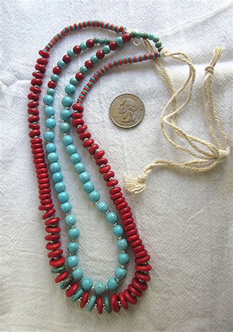 Turquoise Red Necklace Etsy