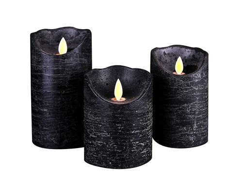 Black Flameless Led Pillar Candles Wmoving Flame Wick Set Of 3 Home
