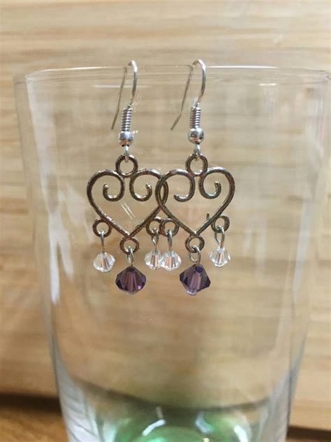 Items Similar To Hand Crafted Heart Chandelier Earrings With Crystal