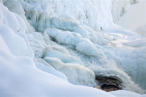 Frozen Waterfall Tannforsen In Winter Sweden Stock Image Image Of