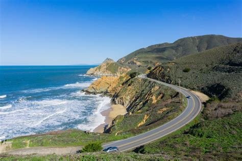 Aerial View Of Scenic Highway On The Pacific Ocean Coast Devil S Slide