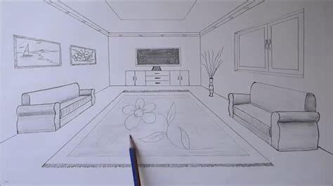 How To Draw A Living Room With One Point Perspective Youtube