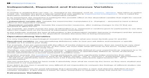 Independent Dependent And Extraneous Variables Pdf Document