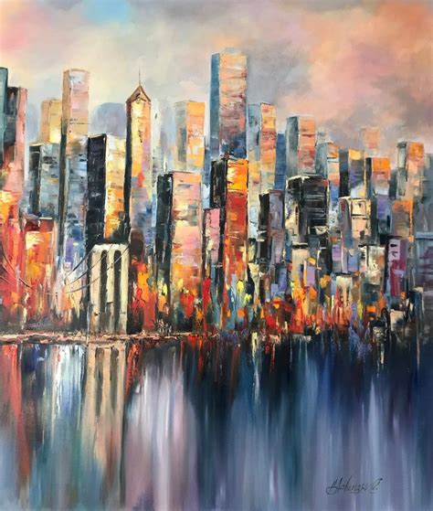 Abstract New York City Painting Nyc Skyline Wall Art Modern Ny Etsy