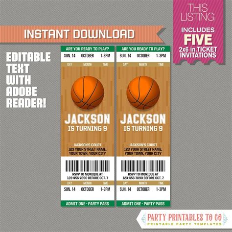 Free Printable Basketball Ticket Invitations
