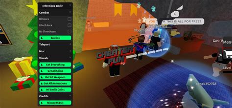 Infectious Smile Script: Give Items, Teleports, Hit Aura