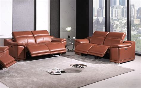 Camel Color Leather Power Reclining Sofa And Loveseat Set 2pcs Modern