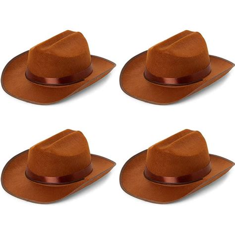 4 Pack Brown Felt Western Cowboy Hat For Kids Unisex Youth Halloween