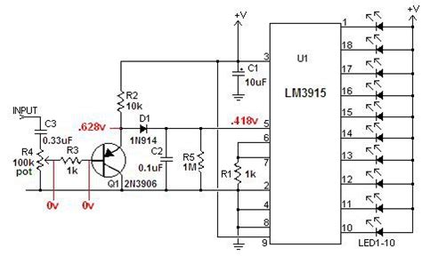 A high input impedance buffer operates with display circuits such as the extended range vu meter using two or more drivers for a dynamic range of 40 db or greater require more accurate detection. Vu Meter With Lm3915 - PCB Designs