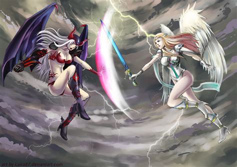 Angel And Demon Fight By Lairam On Deviantart