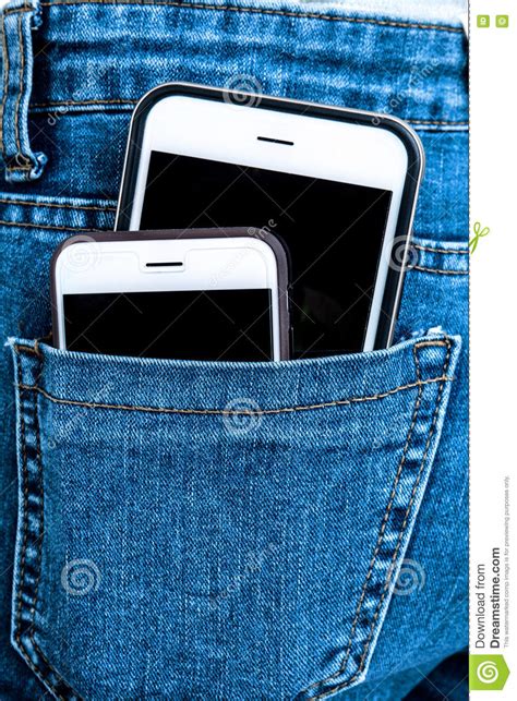 White Phone In Jeans Back Pocket Stock Photo Image Of Messaging
