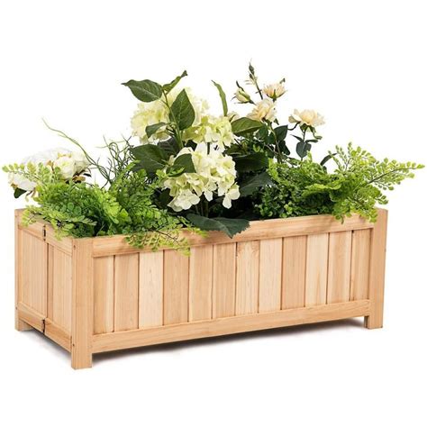 Goplus Rectangle Wood Flower Planter Box Portable Raised Vegetable