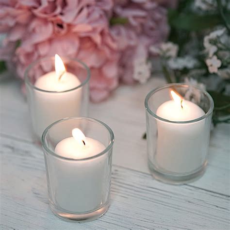 Balsacircle 12 Pieces White Round Votive Tealight Candles Clear Glass