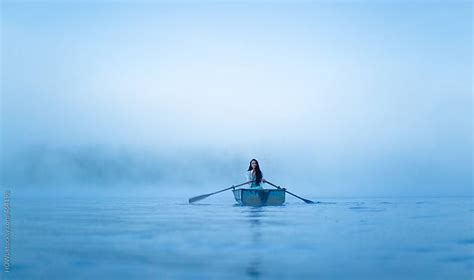 Mystical Woman In Row Boat On A Foggy New England Morning By Howl