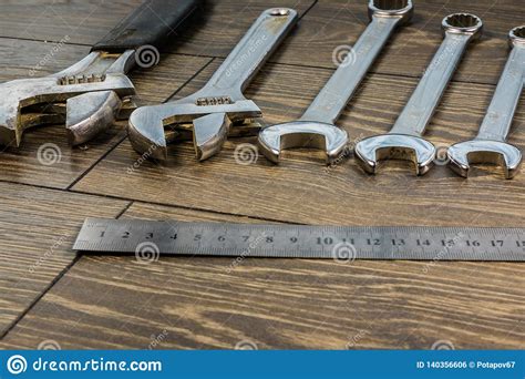 Metal Wrenches Of Different Sizes Stock Photo Image Of Desktop
