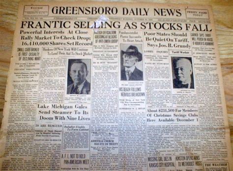 10 30 1929 Headline Display Newspaper Stock Market Crash Great