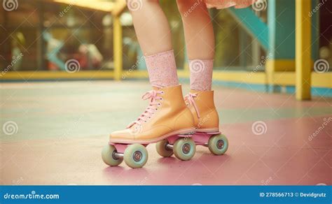 Close Up Of Legs In Retro Roller Skates Generative Ai Stock Image