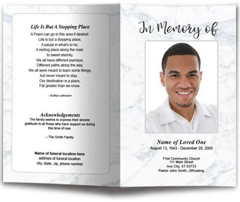 Marble Funeral Program Template Diy Funeral Programs The Funeral