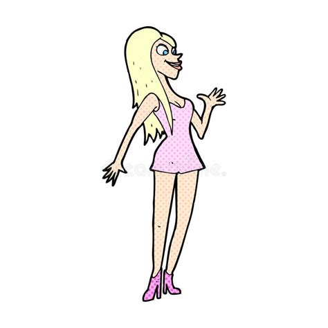 Comic Cartoon Woman In Pink Dress Stock Illustration Illustration Of
