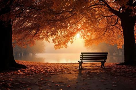 Romantic Place Lonely Bench Under Autumn Trees Free Stock Photo Picjumbo