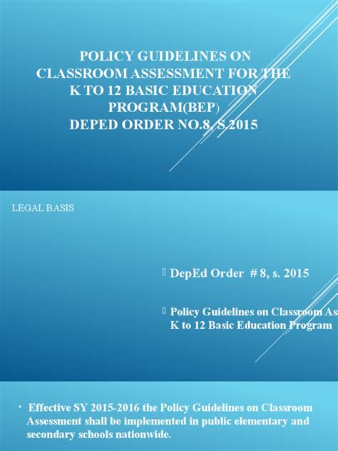 Policy Guidelines On Classroom Assessment For The K To 12 Basic