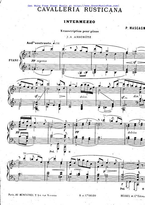 Free Sheet Music For Cavalleria Rusticana Mascagni Pietro By Pietro