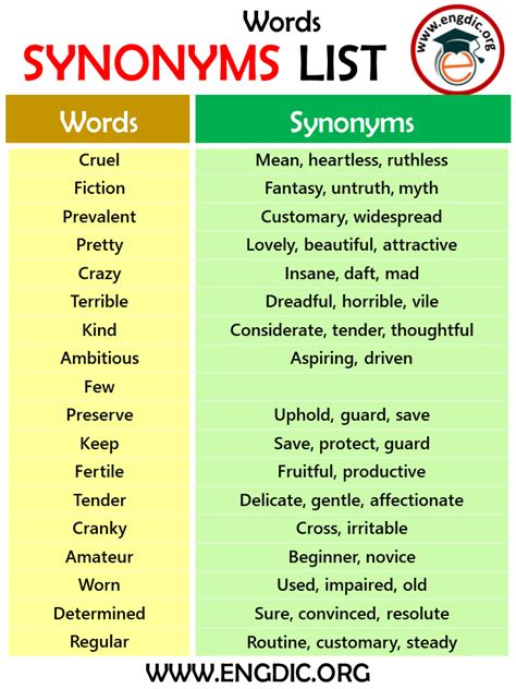 All Synonyms Word List