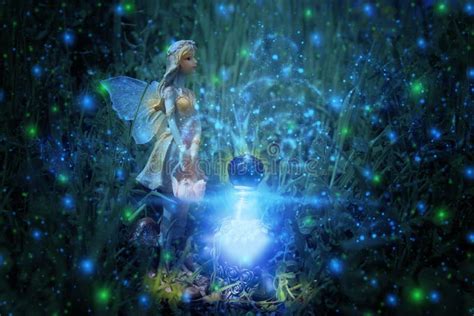 Image Of Magical Little Fairy In The Night Forest Stock Image Image