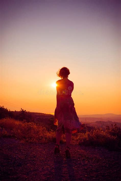 Silhouette Of A Girl At Sunset Stock Image Image Of Beauty Female
