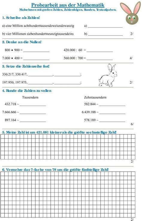 Musterlösungen, proben, lernzielkontrollen, schulaufgaben und klassenarbeiten für alle schularten, klassen. Mathe Probe 4.Klasse Zahlenraum 1.000.000 | Schule | Pinterest | Mathe, Klasse und Schule