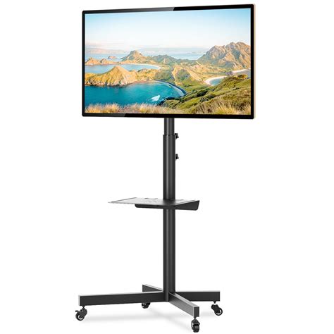 Rfiver Black Mobile Tv Cart Rolling Stand With Mount For 32 To 60