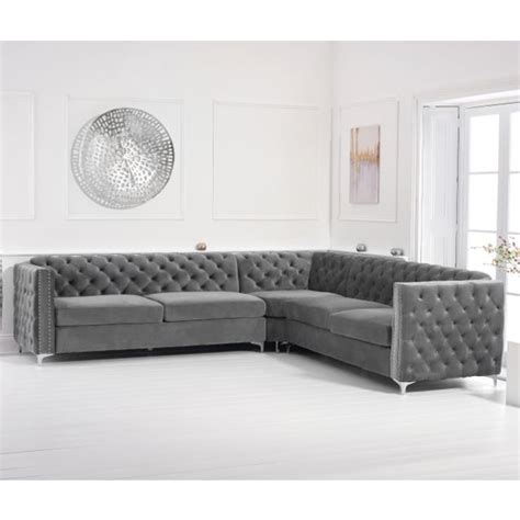 Chesterfield Corner Sofa Grey Velvet
