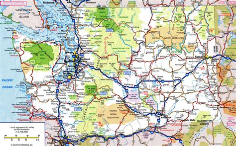 Washington State Roads Map With Highway Freeway Large Scale Free