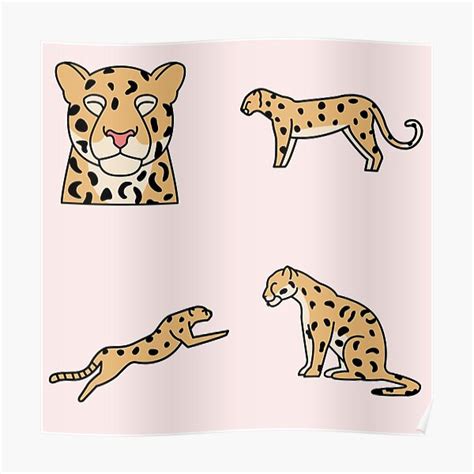 Smiling Cartoon Cute Cheetah Sticker Pack Poster For Sale By